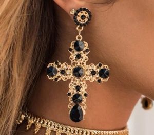 Vintage Boho Crystal Cross Drop Earrings